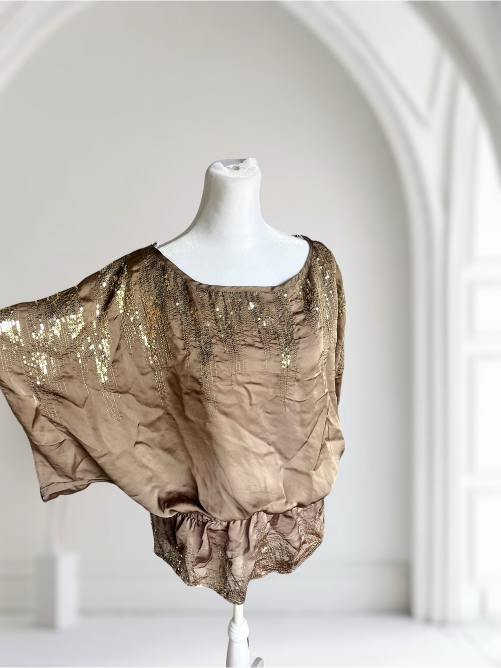 Papaya Gold Sequin Dolman Top